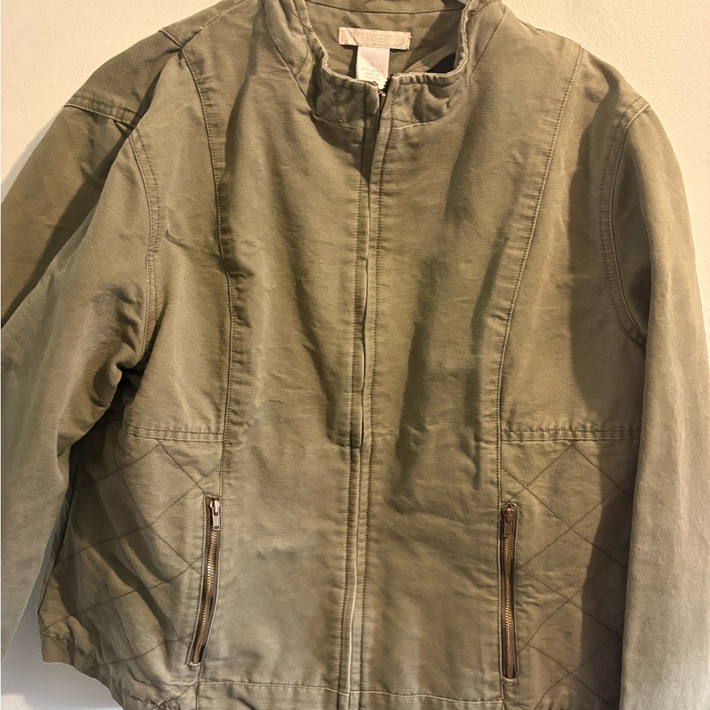 Women’s Olive Utility Zip-Front Jean Jacket